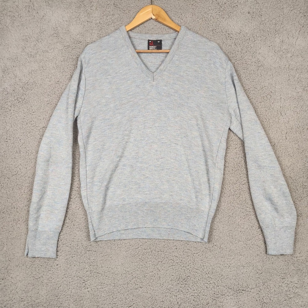 Robert Bruce Sweater Mens Medium Blue Speckled Vintage V‎ Neck Pullover Made USA